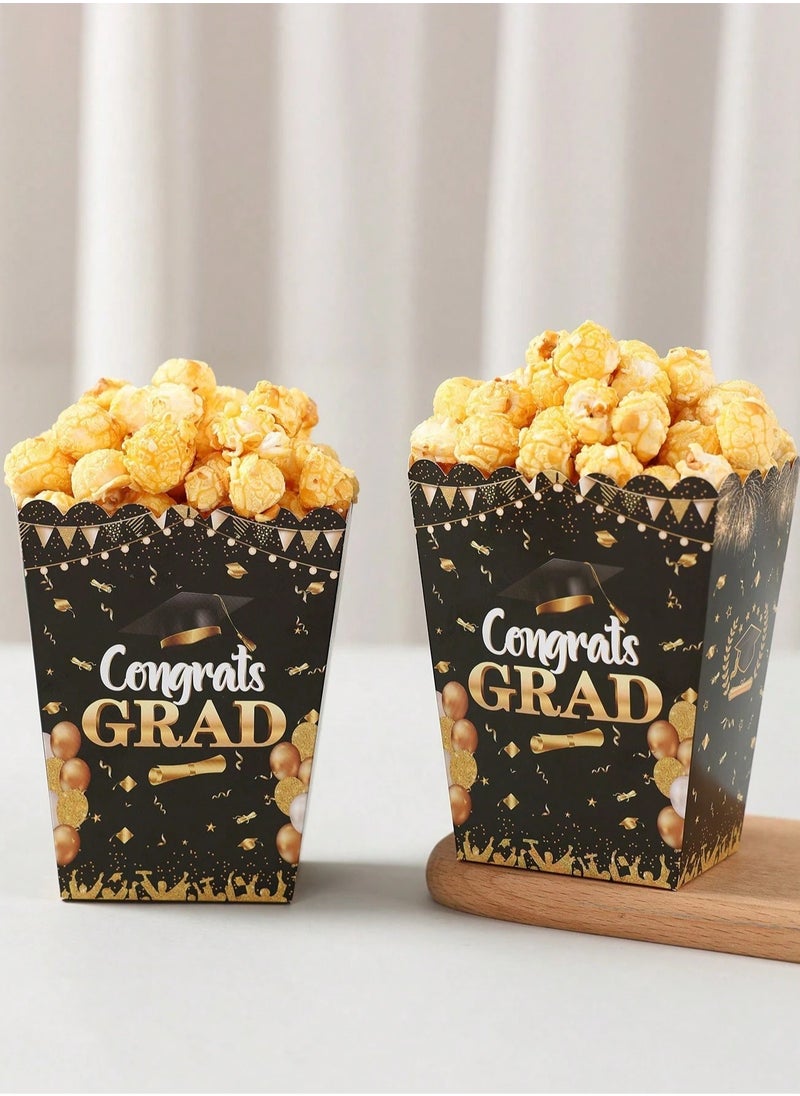 Generic Graduation Decorations Disposable Graduation Popcorn Cups Black and Gold Congratulations 10 Pack for Graduation Party Supplies  - Image 1
