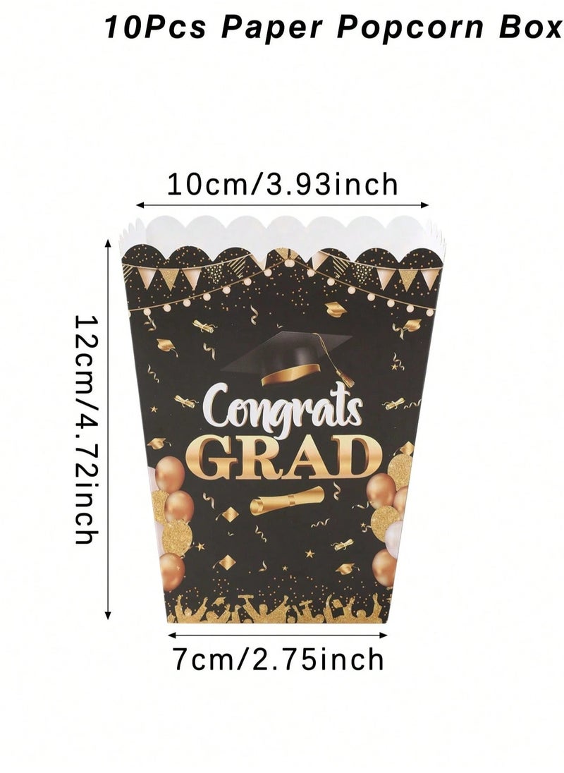 Generic Graduation Decorations Disposable Graduation Popcorn Cups Black and Gold Congratulations 10 Pack for Graduation Party Supplies  - Image 3