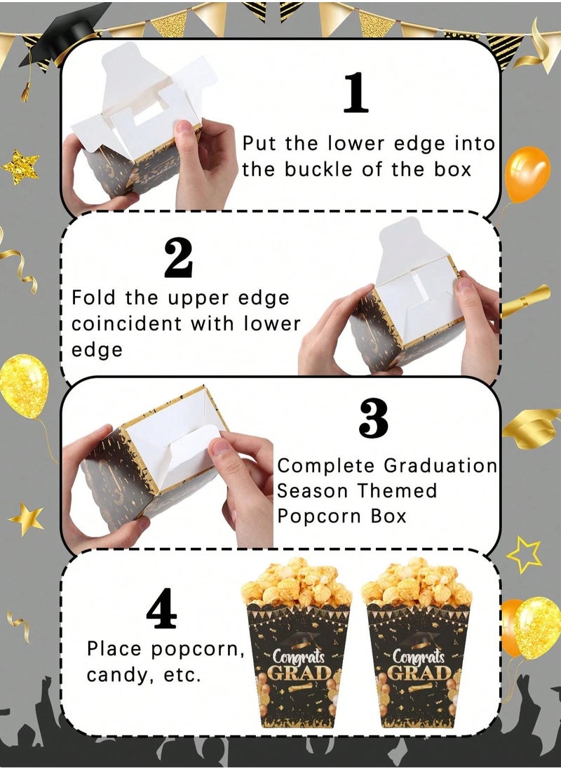 Generic Graduation Decorations Disposable Graduation Popcorn Cups Black and Gold Congratulations 10 Pack for Graduation Party Supplies  - Image 2