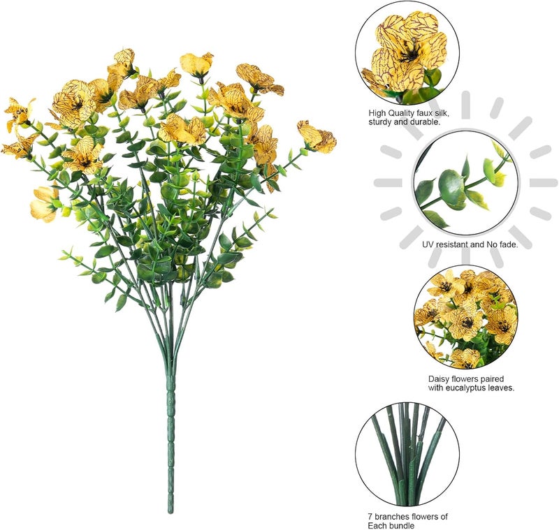 florisso Artificial Fall Flowers Fake Mums for Outdoor Autumn Decoration, 12 Bundles Faux Silk Orange Yellow Mums Daisy Look Real UV Resistant for Outside Home Porch Patio Planter - Image 4