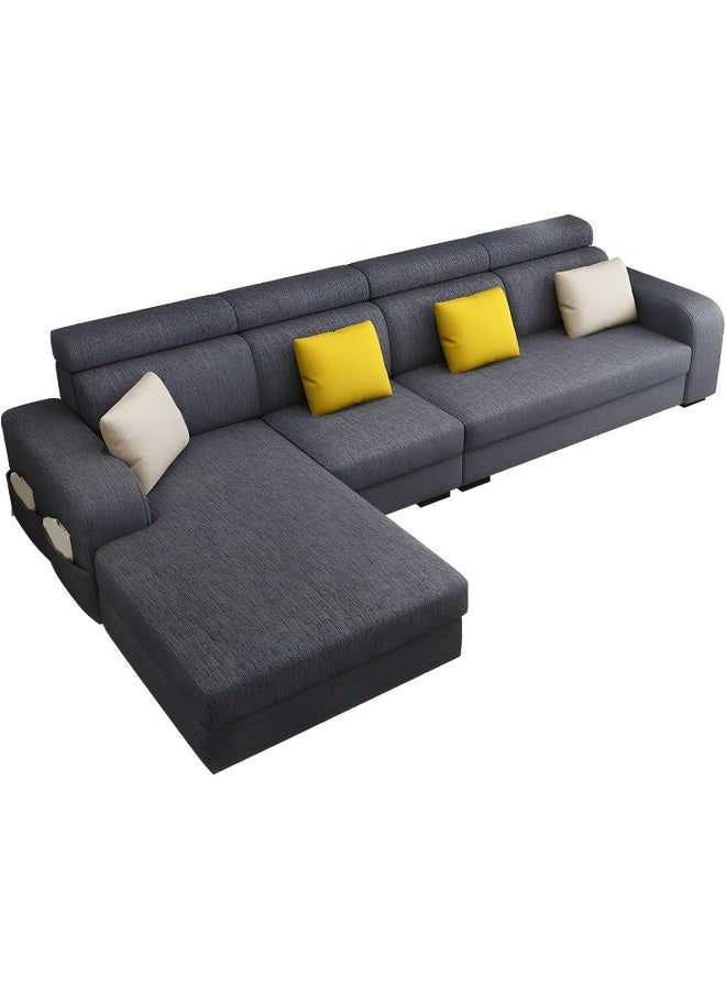 Poppins Home Stylish Retro 4-Seater Sofa with Chaise Lounge  Square Arm Design in Premium Fabric Upholstery (Dark Grey, RIGHT BED) - Image 3