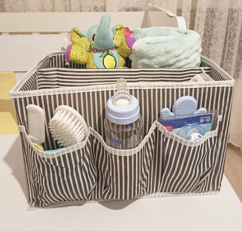 Rennway Baby Crib Bedside Organizer 5-Compartment Organizer with Cover