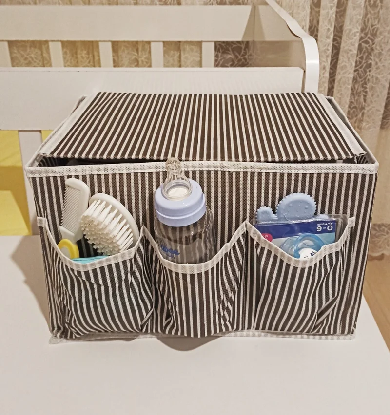 Rennway Baby Crib Bedside Organizer 5-Compartment Organizer with Cover
