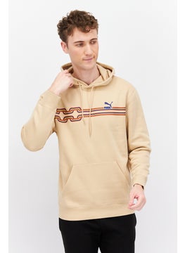 Men Sportswear Fit Hooded Long Sleeve Outdoor Sweatshirt, Tan