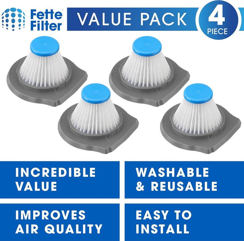 Fette Filter HLVCF10 Replacement Filter Compatible with BLACK+DECKER Advanced Clean & Reviva Vacuum Models HLVC + HLVC315J10, HLVC315B10, HLVC315B01, HLVC320J01, HLVC320B01, REVHV8J40, REVHV8J40W Pack of 4 - Image 2