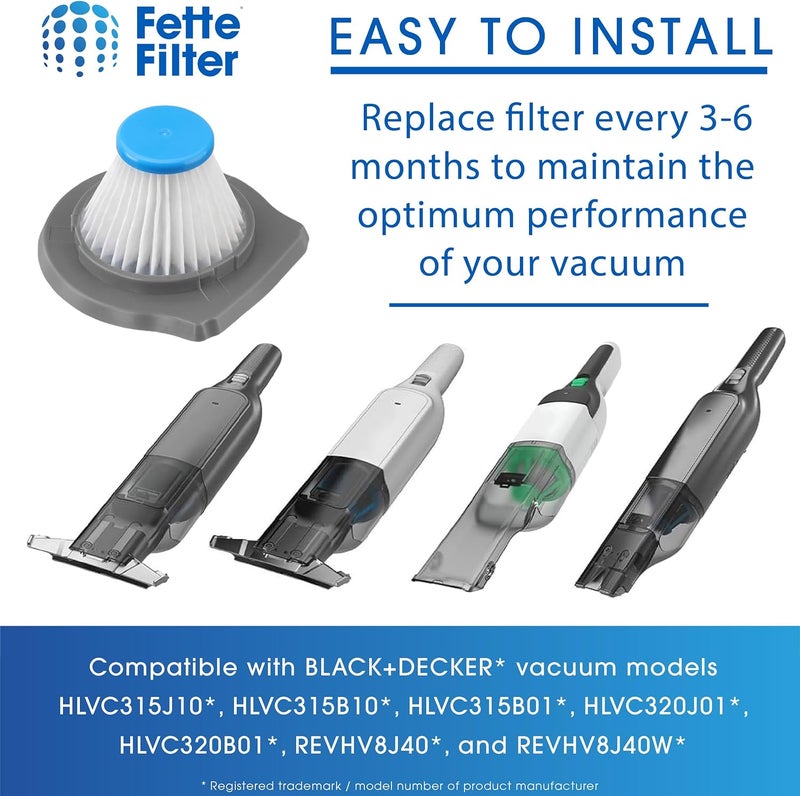 Fette Filter HLVCF10 Replacement Filter Compatible with BLACK+DECKER Advanced Clean & Reviva Vacuum Models HLVC + HLVC315J10, HLVC315B10, HLVC315B01, HLVC320J01, HLVC320B01, REVHV8J40, REVHV8J40W Pack of 4 - Image 3