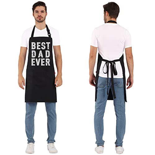 ALIPOBO BBQ Funny Apron for Men - Best Dad Ever - Chef Bib Apron with 2 Pockets, Adjustable Neck Strap and 40" Long Ties - Best for Kitchen Cooking, Grilling, Baking, Gardening - Black - Image 5