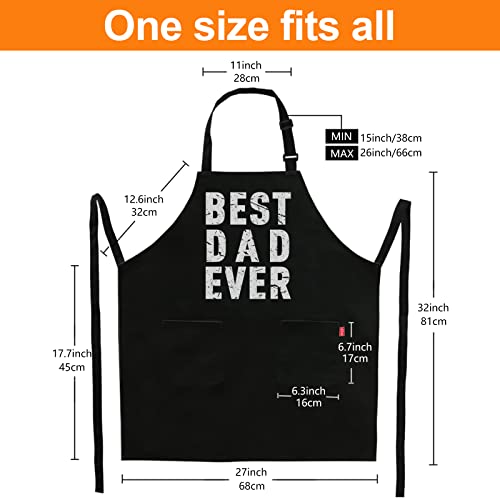 ALIPOBO BBQ Funny Apron for Men - Best Dad Ever - Chef Bib Apron with 2 Pockets, Adjustable Neck Strap and 40" Long Ties - Best for Kitchen Cooking, Grilling, Baking, Gardening - Black - Image 4