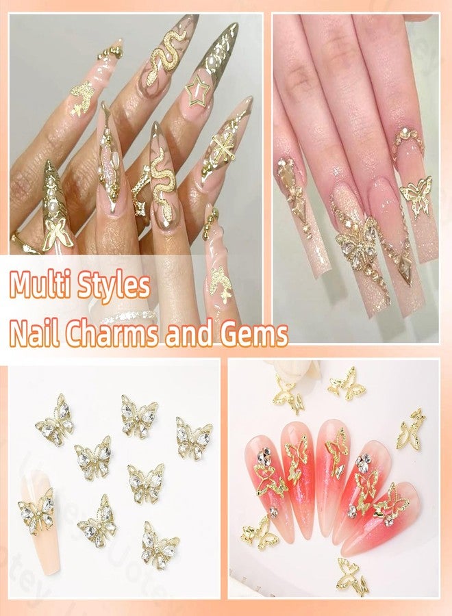 Uotey 70 Pcs Gold Butterfly Nail Charm, Multi Styles 3D Butterfly Nail Charms and Gems Snake Nails Charms, Y2K Star Bow Alloy Charm for Acrylic Nails Art DIY Accessories - Image 5
