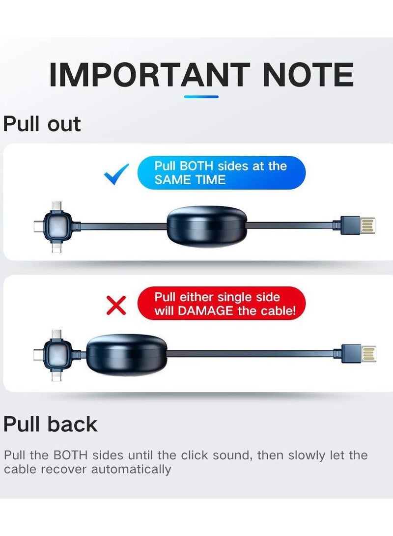 واي آند دي كابل شحن Micro USB ، متعدد 3 في 1 قابل للسحب متوافق مع منافذ Type-C / Micro-USB iP الشحن العالمي لجهاز الكمبيوتر اللوحي (3.6 قدم 1.1 متر رمادي) - Image 4