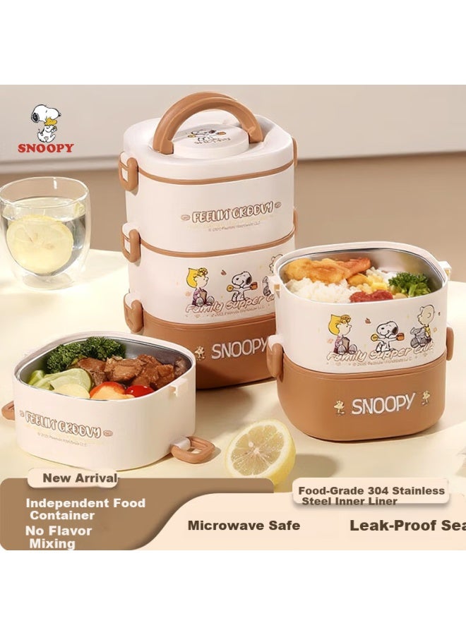 Snoopy Multi-layer Insulated Lunch Box Large Capacity 304 Stainless Steel Thermal Container Student Portable Three-layer 1.8l Bento Box - Image 1