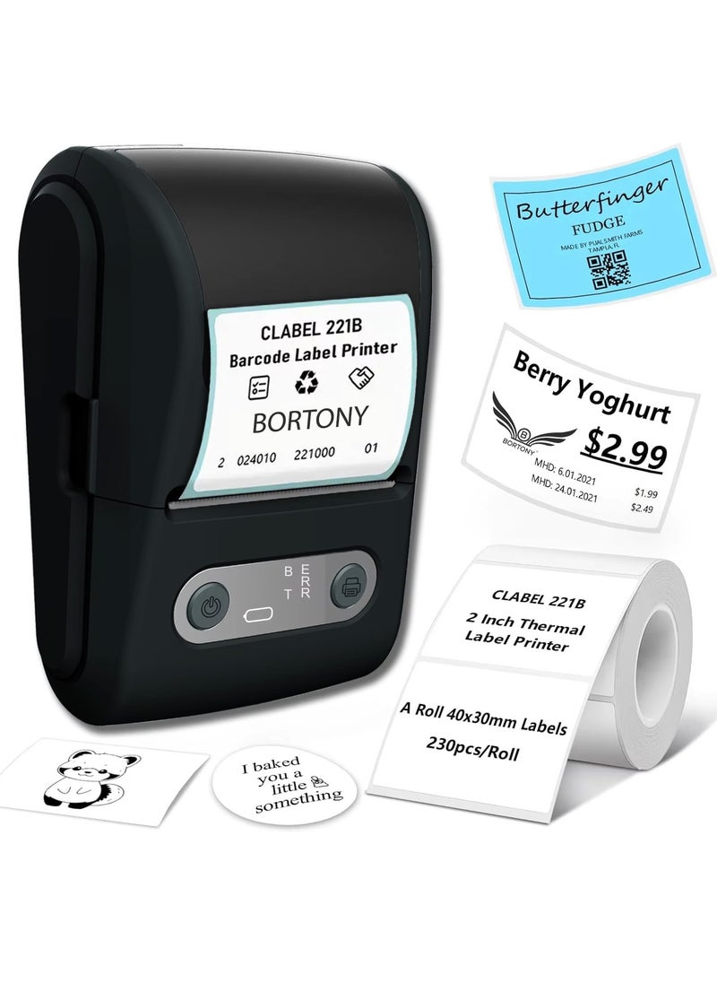 BORTONY Label Makers Barcode Label Printer Portable Thermal Printer for Small Business Address Barcode Logo Clothing Mailing Sticker Bluetooth Printer for Phones & PC Black  - Image 1