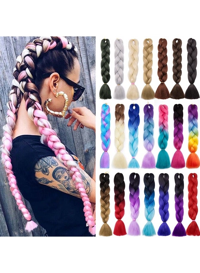 S-noilite Ombre Braiding Hair Pre Stretched Braiding Hair Extention Jumbo Crochet Braids 24 Inch Long Colorful Braids Box Braids Crochet Hair for Afro African Women Kids Synthetic Hair 1 bundle Black/ - Image 1