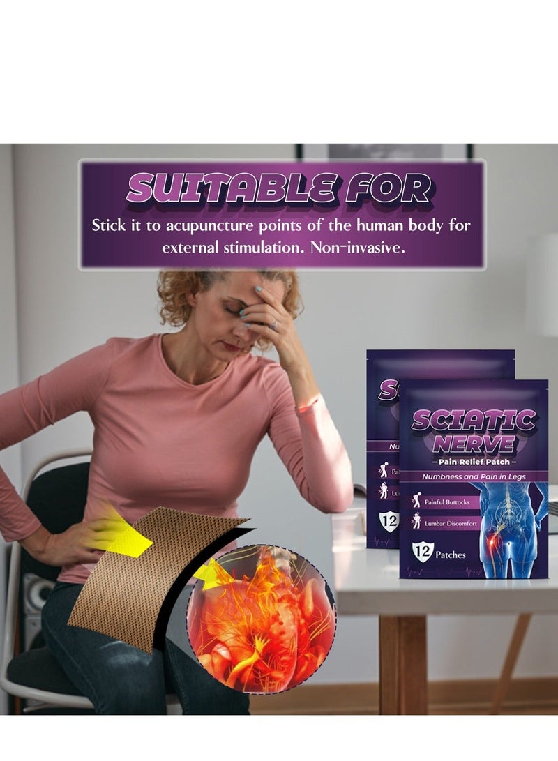Sumifun Sciatic Nerve Pain Patch, Sciatic Nerve Pain Reducing Patch Elastic Fabric Multifuntcional Release Muscle Patch for Back Buttock 12 Sheets 1 PACK - Image 3