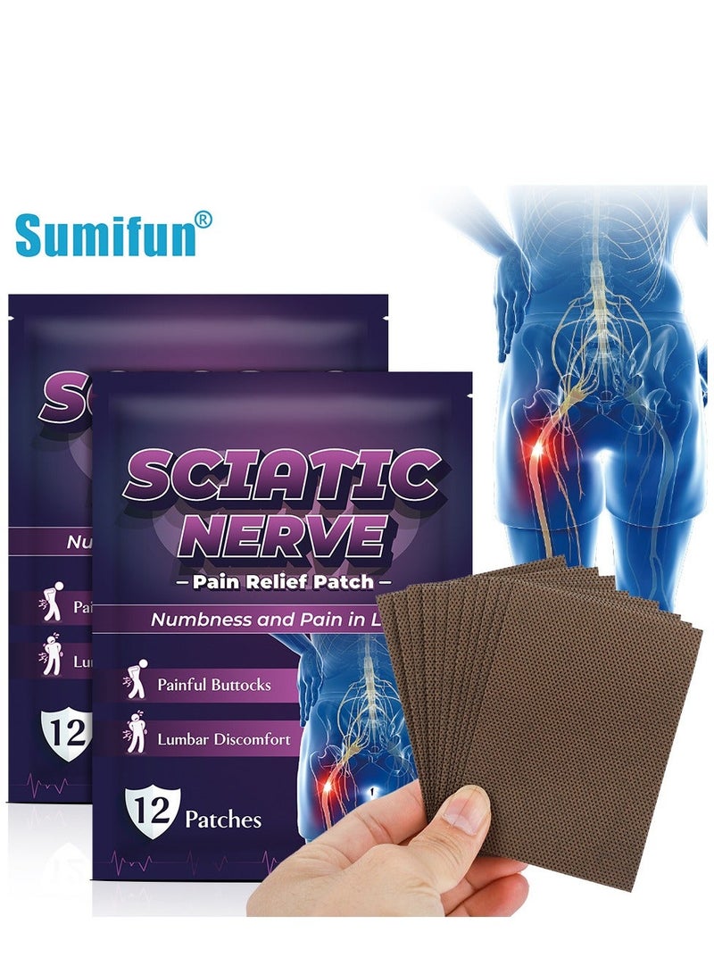 Sumifun Sciatic Nerve Pain Patch, Sciatic Nerve Pain Reducing Patch Elastic Fabric Multifuntcional Release Muscle Patch for Back Buttock 12 Sheets 1 PACK - Image 1