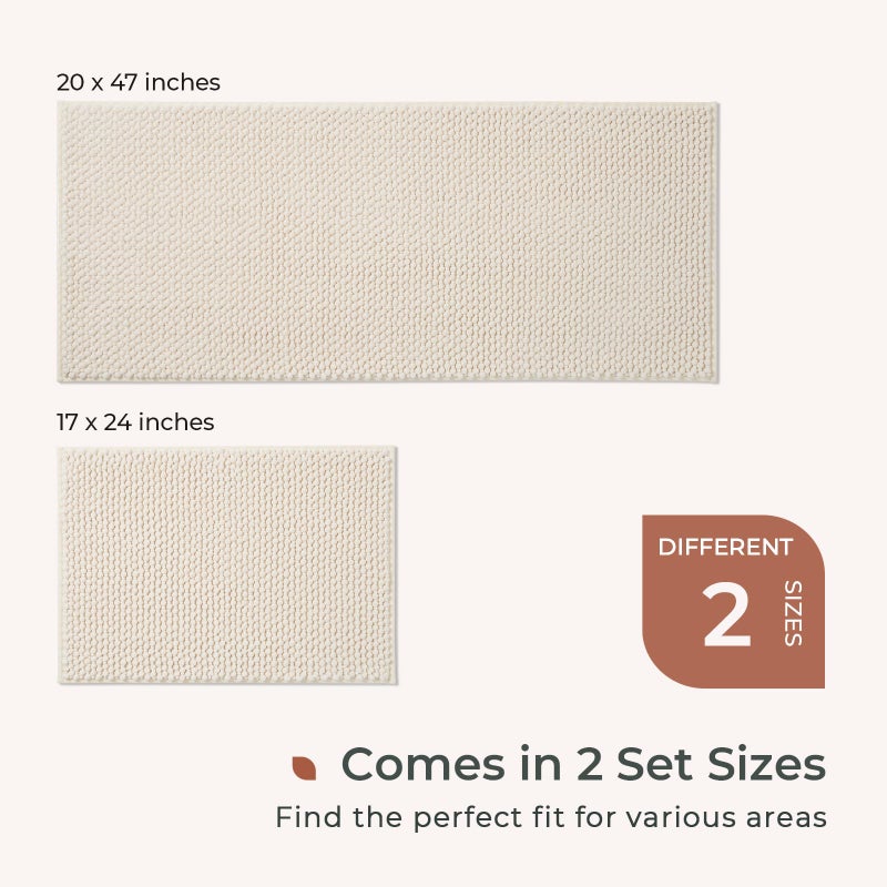 FRESHMINT Chenille Bathroom Rugs Sets 2 Piece 17"x24"+20"x47", Non-Slip Bath Mats Set for Bathroom, Absorbent Bath Rug, Washable Set of 2 Shower Floor Mat Runner, Cream - Image 5