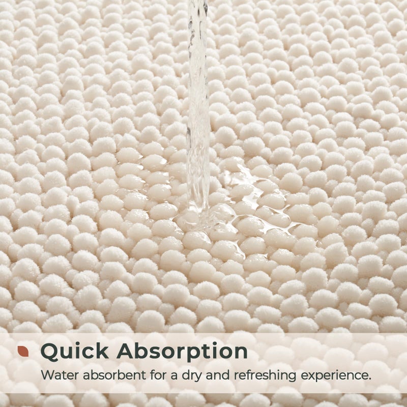 FRESHMINT Chenille Bathroom Rugs Sets 2 Piece 17"x24"+20"x47", Non-Slip Bath Mats Set for Bathroom, Absorbent Bath Rug, Washable Set of 2 Shower Floor Mat Runner, Cream - Image 3