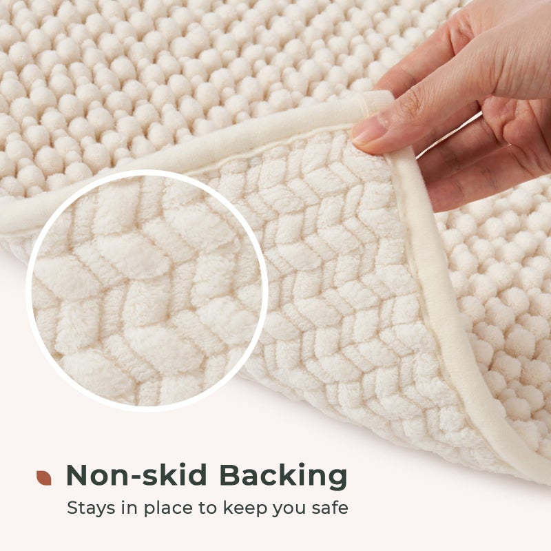 FRESHMINT Chenille Bathroom Rugs Sets 2 Piece 17"x24"+20"x47", Non-Slip Bath Mats Set for Bathroom, Absorbent Bath Rug, Washable Set of 2 Shower Floor Mat Runner, Cream - Image 4