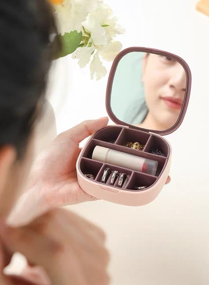 Jewelry Box Handmade Jewelry Holder Lipstick Storage Box Rings Earrings Necklaces Small dustproof Box with Mirror (Pink), Plastic  - Image 1