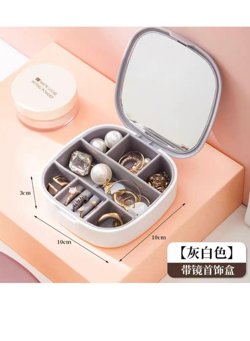 Jewelry Box Handmade Jewelry Holder Lipstick Storage Box Rings Earrings Necklaces Small dustproof Box with Mirror (Pink), Plastic  - Image 2