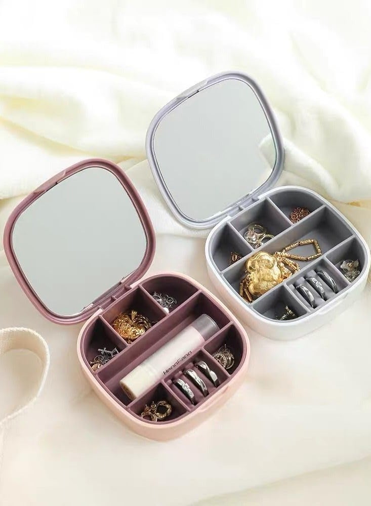 Jewelry Box Handmade Jewelry Holder Lipstick Storage Box Rings Earrings Necklaces Small dustproof Box with Mirror (Pink), Plastic  - Image 3