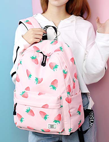 mygreen Backpack for Teens, Fashion Strawberry Pattern kids Backpack College Bags Shoulder Bag Daypack Bookbags Travel Bag Pink - Image 2