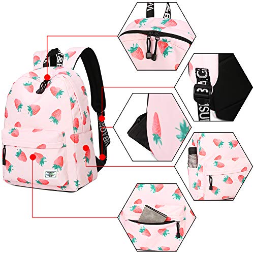 mygreen Backpack for Teens, Fashion Strawberry Pattern kids Backpack College Bags Shoulder Bag Daypack Bookbags Travel Bag Pink - Image 4