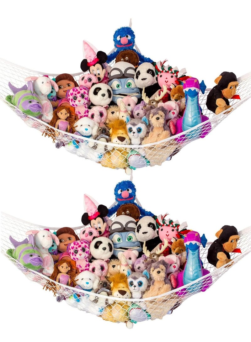 Bukela 2 Pack Stuffed Animal Hammock, Corner Hanging Organizer, Toy Storage, Stuffed Animal Storage, Easy to Hang Plushie Net, Anchors & Hooks, Cute Room, Bedroom & Home Decor (White) - Image 1