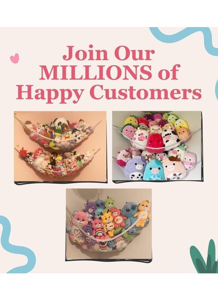 Bukela 2 Pack Stuffed Animal Hammock, Corner Hanging Organizer, Toy Storage, Stuffed Animal Storage, Easy to Hang Plushie Net, Anchors & Hooks, Cute Room, Bedroom & Home Decor (White) - Image 4