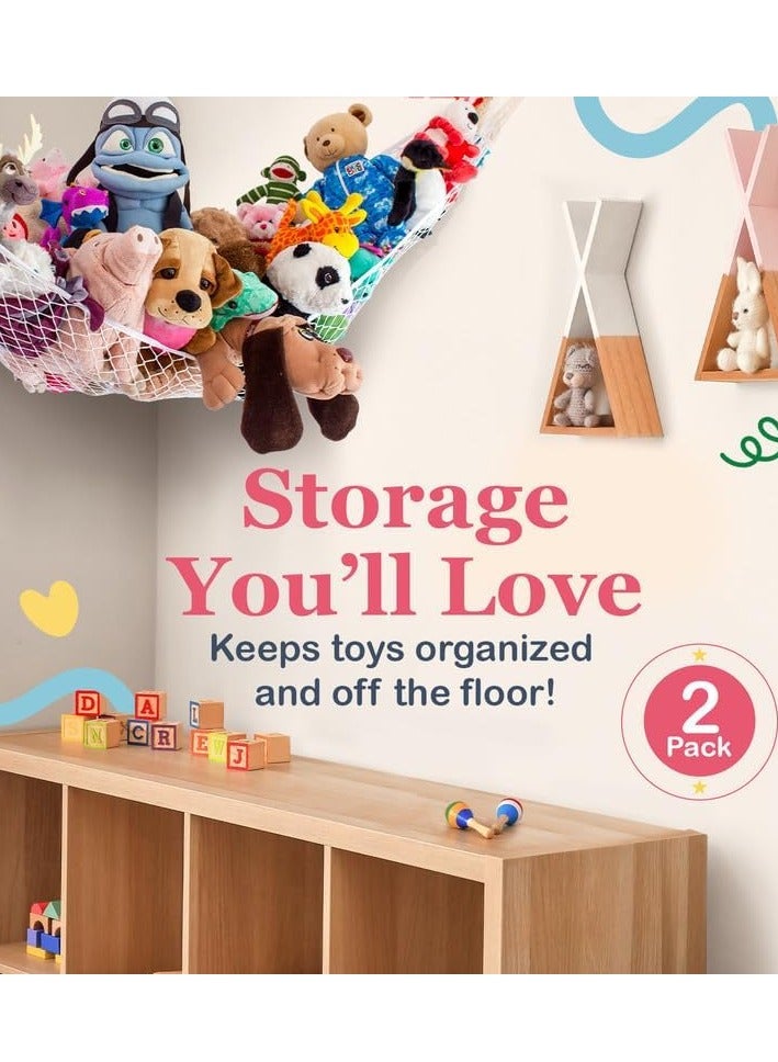 Bukela 2 Pack Stuffed Animal Hammock, Corner Hanging Organizer, Toy Storage, Stuffed Animal Storage, Easy to Hang Plushie Net, Anchors & Hooks, Cute Room, Bedroom & Home Decor (White) - Image 5