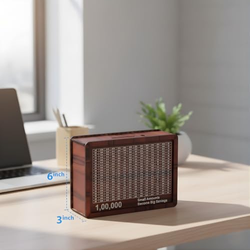 Countrylink Wooden Money Bank with Savings Tracker | 100000 Goal Piggy Bank for Kids | Cash Collection Toy with Savings Chart (Brown, Target : 1 Lakh (1 Pc)) - Image 2