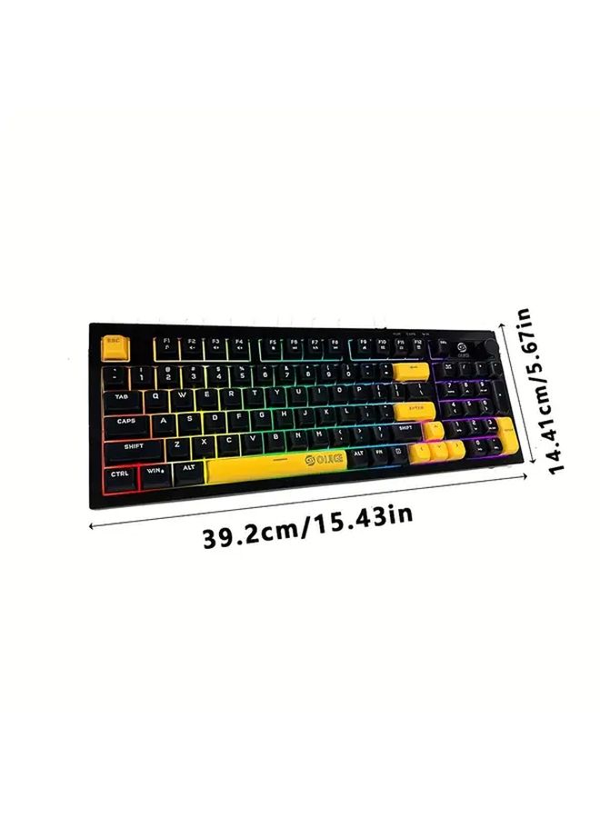لوحة مفاتيح الألعاب الميكانيكية البيضاء 98 مفتاحًا بإضاءة خلفية RGB ومنفذ USB-C سلكية ومقبض وسائط ومفاتيح هادئة - Image 2