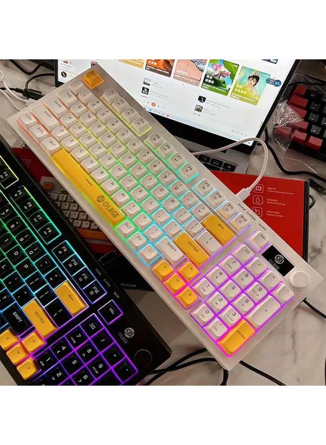 لوحة مفاتيح الألعاب الميكانيكية البيضاء 98 مفتاحًا بإضاءة خلفية RGB ومنفذ USB-C سلكية ومقبض وسائط ومفاتيح هادئة - Image 4