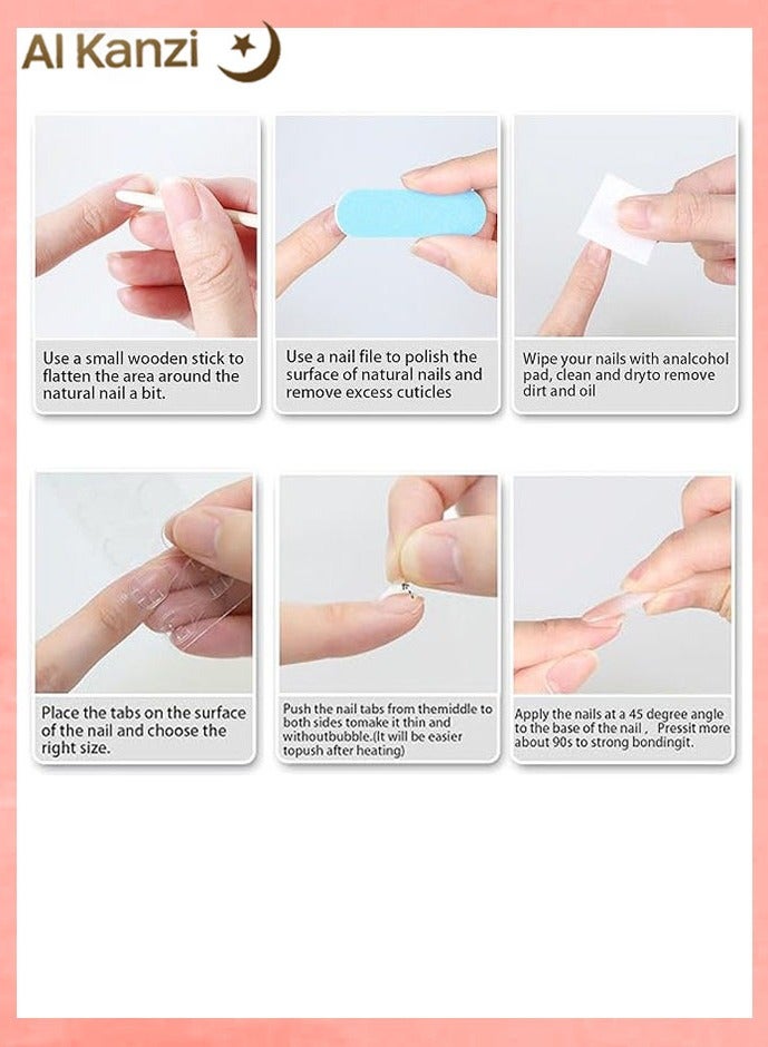 الكنز ٣٠ قطعة أظافر لاصقة وردية متدرجة اللون، أظافر قصيرة بيضاوية من مادة ABS، هلامي شفاف، أظافر صناعية لامعة قابلة لإعادة الاستخدام بمادة الهلام بالأشعة فوق البنفسجية، مقسمة إلى ٣ أزواج، تطبيق سهل للاستخدام اليومي وفي الحفلات (١٥ مقاسًا) - Image 3