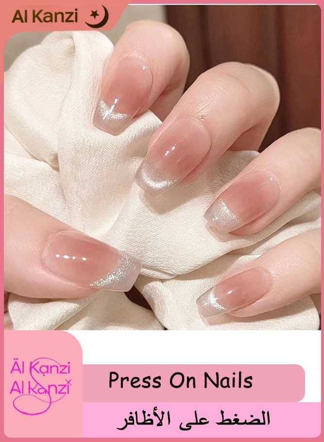 الكنز ٣٠ قطعة أظافر لاصقة وردية متدرجة اللون، أظافر قصيرة بيضاوية من مادة ABS، هلامي شفاف، أظافر صناعية لامعة قابلة لإعادة الاستخدام بمادة الهلام بالأشعة فوق البنفسجية، مقسمة إلى ٣ أزواج، تطبيق سهل للاستخدام اليومي وفي الحفلات (١٥ مقاسًا) - Image 1