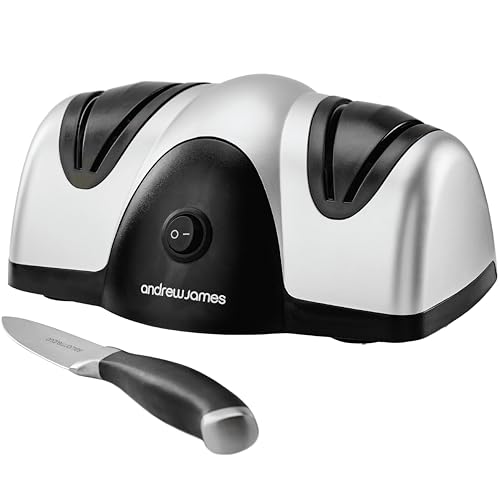 Andrew James Electric Knife Sharpener  Professional Knives Sharpener for Kitchen Knives  Chefs Knives  Electric Knife Sharpeners with 2 Grinding Wheels  Grinds Sharpens and Hones Blades