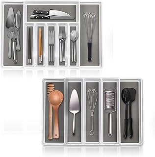 ELTOW Expandable In Drawer Cutlery Organizer & Utensil Tray Set By Eltow- 2 Kitchen Storage Trays For Flatware, - Image 1