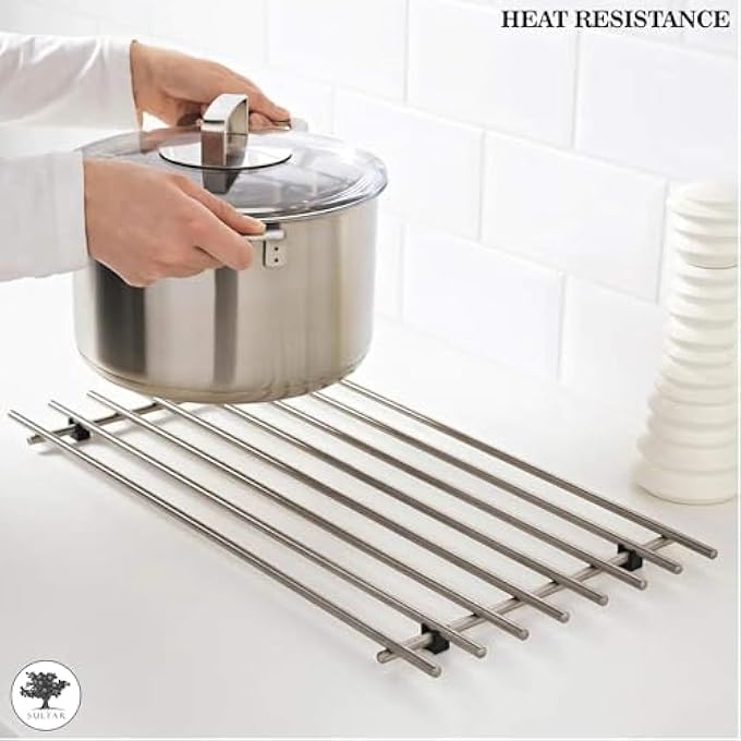 الكبريت حامل كبير للوعاء الساخن للمطبخ حامل مربع من الفولاذ المقاوم للصدأ باللون الفضي - Image 4