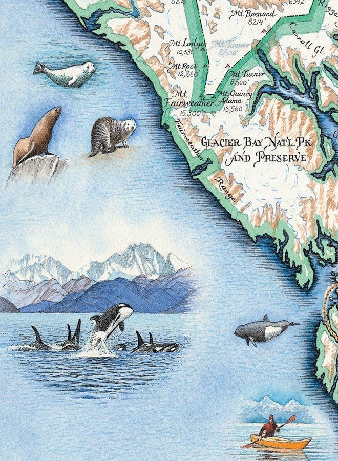 Xplorer Maps Alaska's Inside Passage Hand-Drawn Map - 24x18 Vintage-Style Lithographic Print - Made in USA - Image 3
