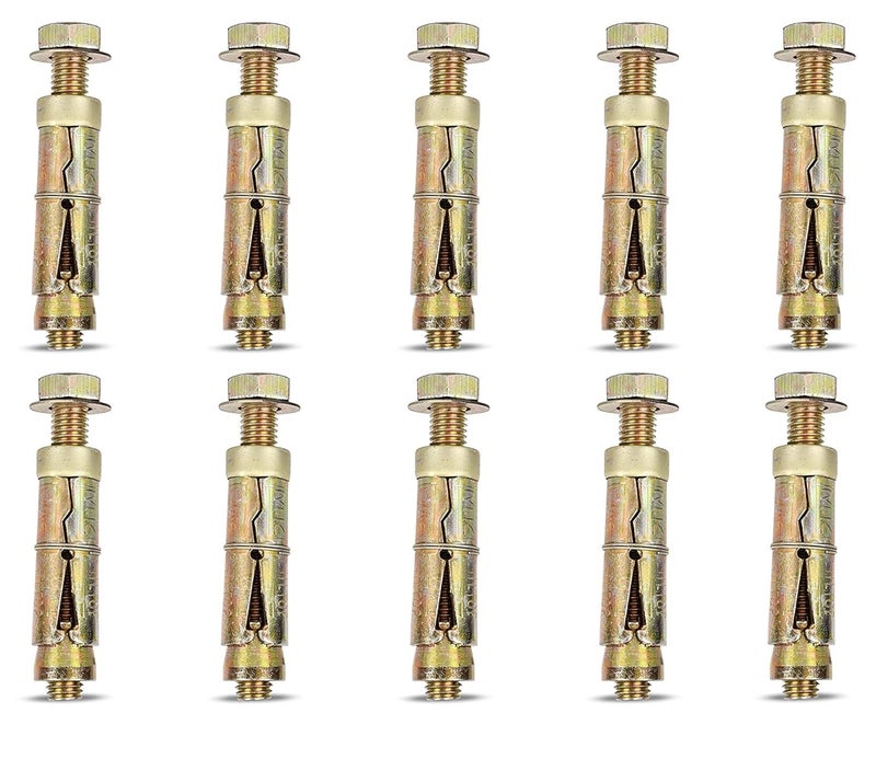 Venom Iron Metal Wall Anchor Brass Fasteners Golden Bullet Anchor Bolt Screw (8MM, Pack of 10) (Model: LOT) - Image 1