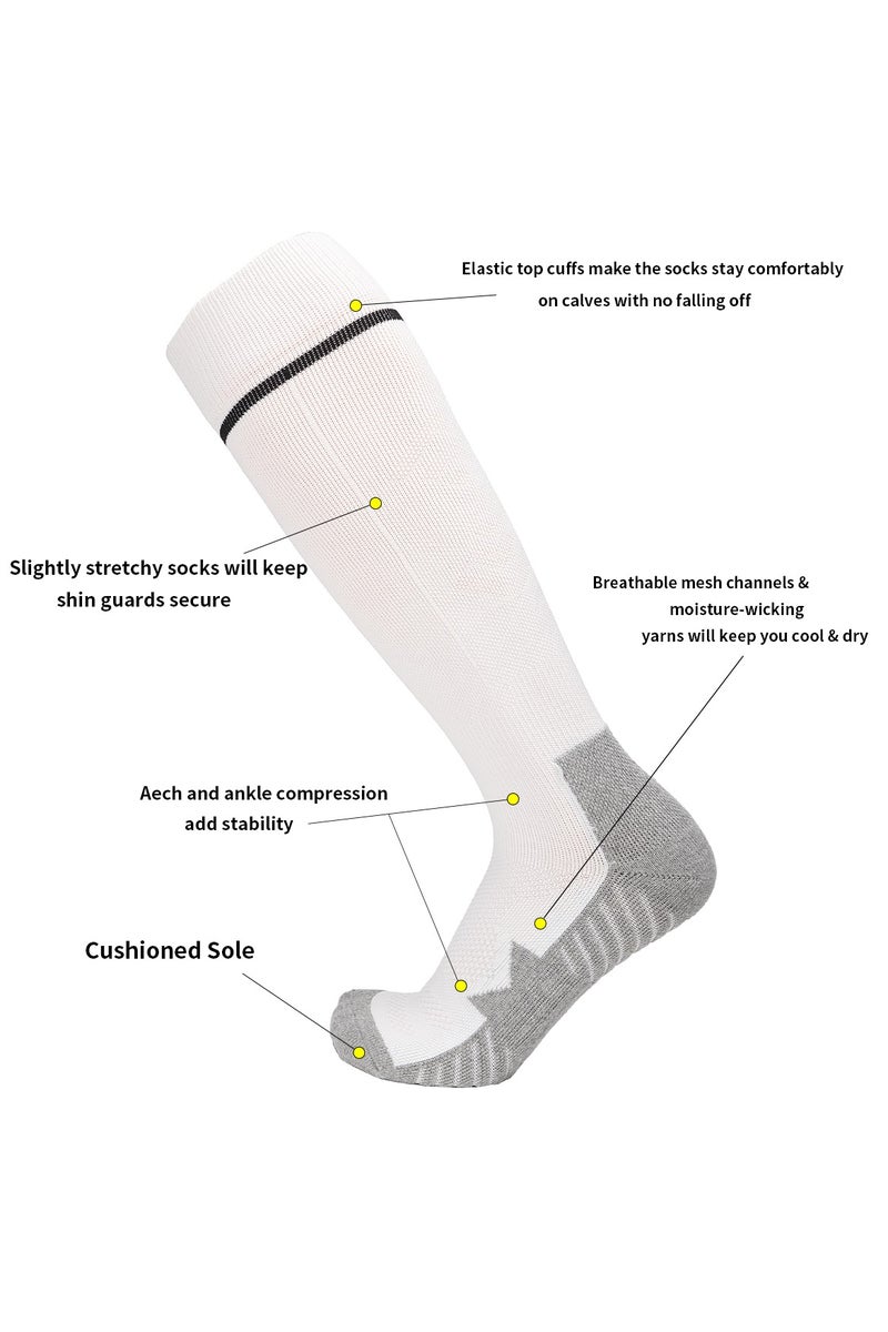 جناح السماء جوارب كرة قدم رجالية ونسائية ملونة، جوارب ضاغطة مرنة حتى الركبة، جوارب رياضية لكرة القدم للجنسين - أبيض - زوج واحد - Image 2