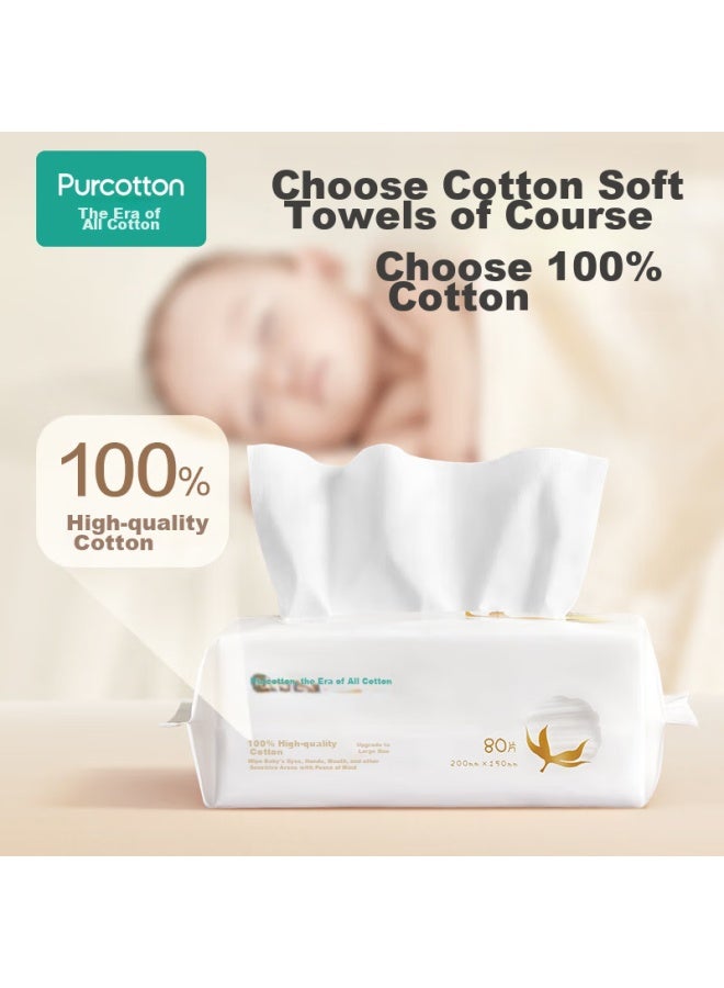 Purcotton [sun Yingsha's Choice] Ultra-soft Cotton Wipes For Baby, Wet And Dry Use Face Towels, 80 Sheets/pack - Image 2