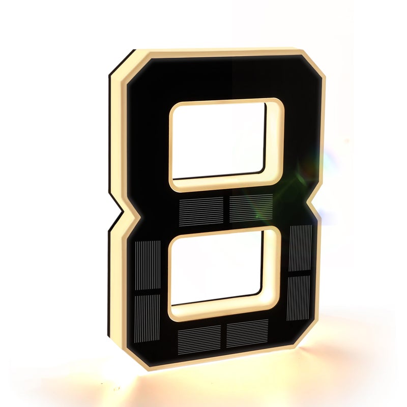 ISUNMEA 9 Inch Solar Lighted House Numbers for Outside, Light Up Waterproof LED Address Numbers Signs for Houses, Large Personalized Illuminated Exterior Modern House Numbers Light (8-Black, 9IN) - Image 1