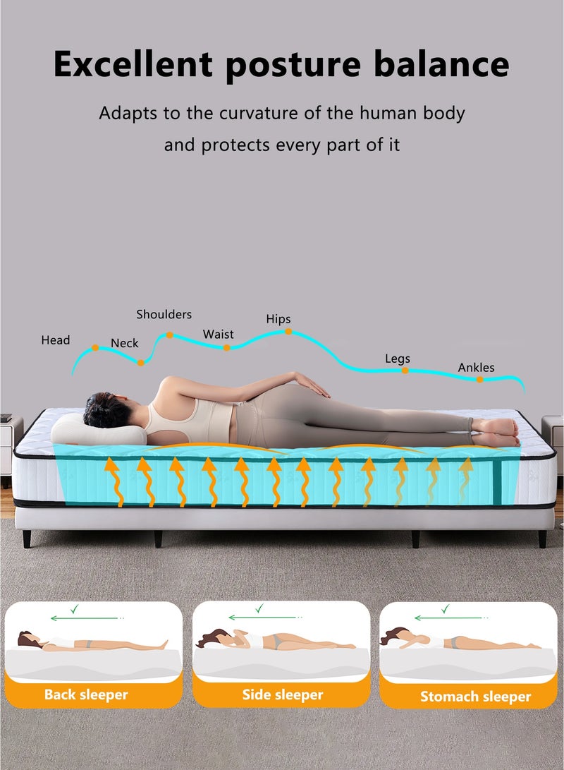 مرتبة نوابض مغلفة 190×90 سم، سماكة 20 سم (مقاس فردي)، متوسطة الصلابة وقابلة للتنفس، عالية المرونة، تعبئة مضغوطة للطلاب والأفراد - Image 4