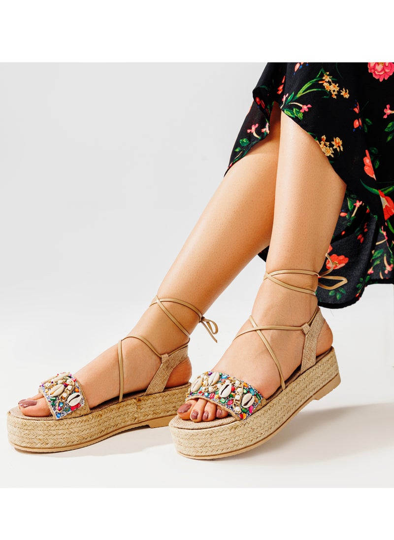 LIFESTYLISH Sandal Flat Burlap Stylish K-11 - Beige 