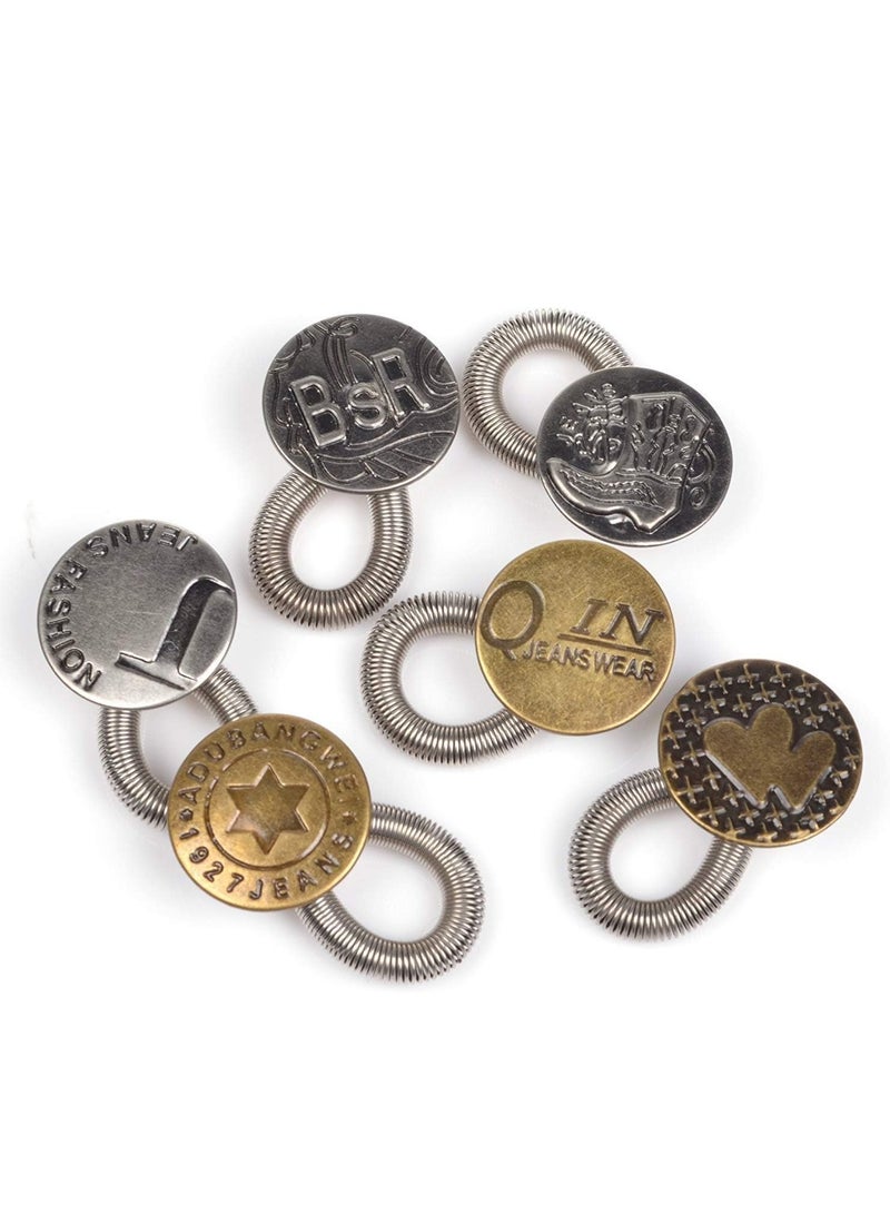 6 Piece Antique Metal No Sew Elastic Jeans Collar Button Pant Extender - Image 1