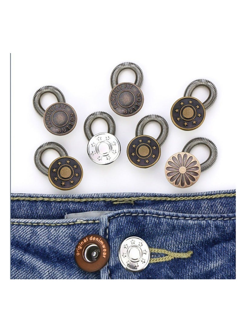 6 Piece Antique Metal No Sew Elastic Jeans Collar Button Pant Extender - Image 2