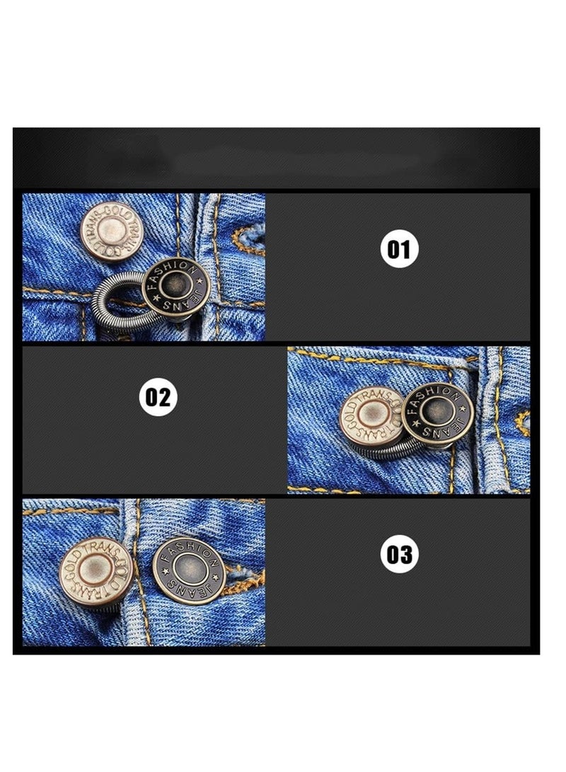 6 Piece Antique Metal No Sew Elastic Jeans Collar Button Pant Extender - Image 3