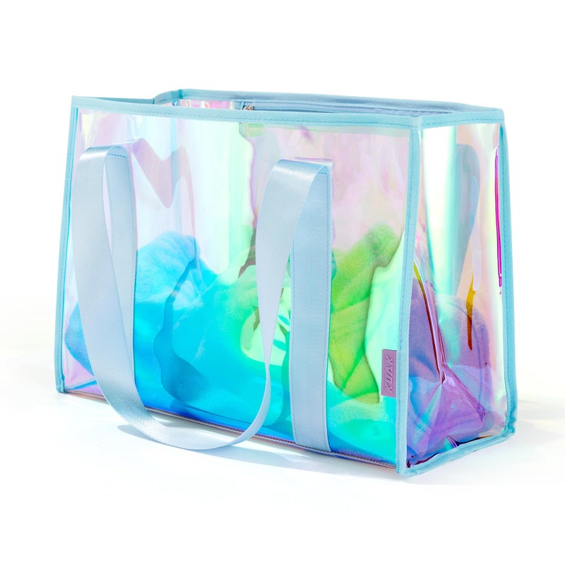 KUAK Large Beach Tote Bag for Women Waterproof Sandproof TipProof Beach Bag Iridescent Clear Tote Bag with Inner Waterproof Zipper Pocket for Pool Travel Cruise Boat Swim - Image 2