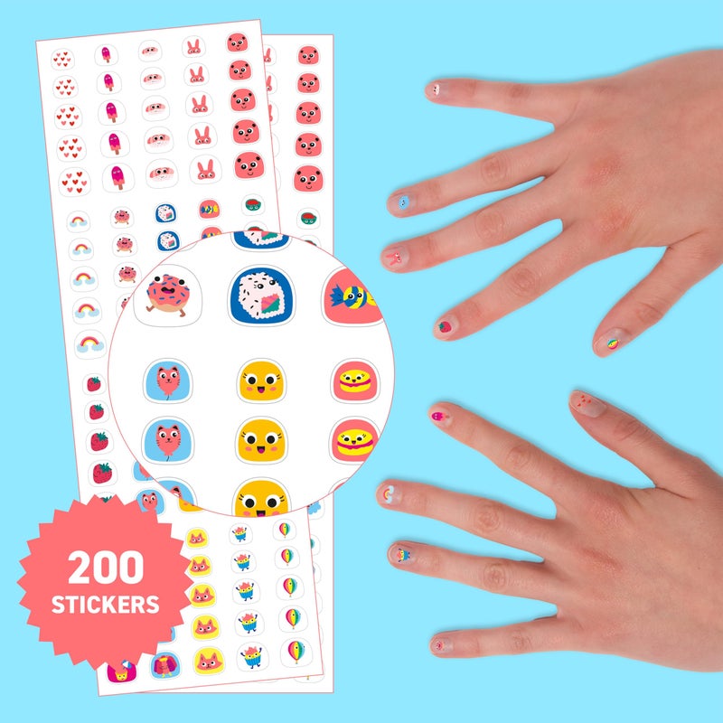 Omy Kawaii Nail Stickers for Kids - 200 Stickers, Waterproof, Durable, Fun, Creative Designs | Strong Enough to Last Through Hand Washing - Easy to Apply, Safe, Non-Toxic | Age 3 and Up - Image 2